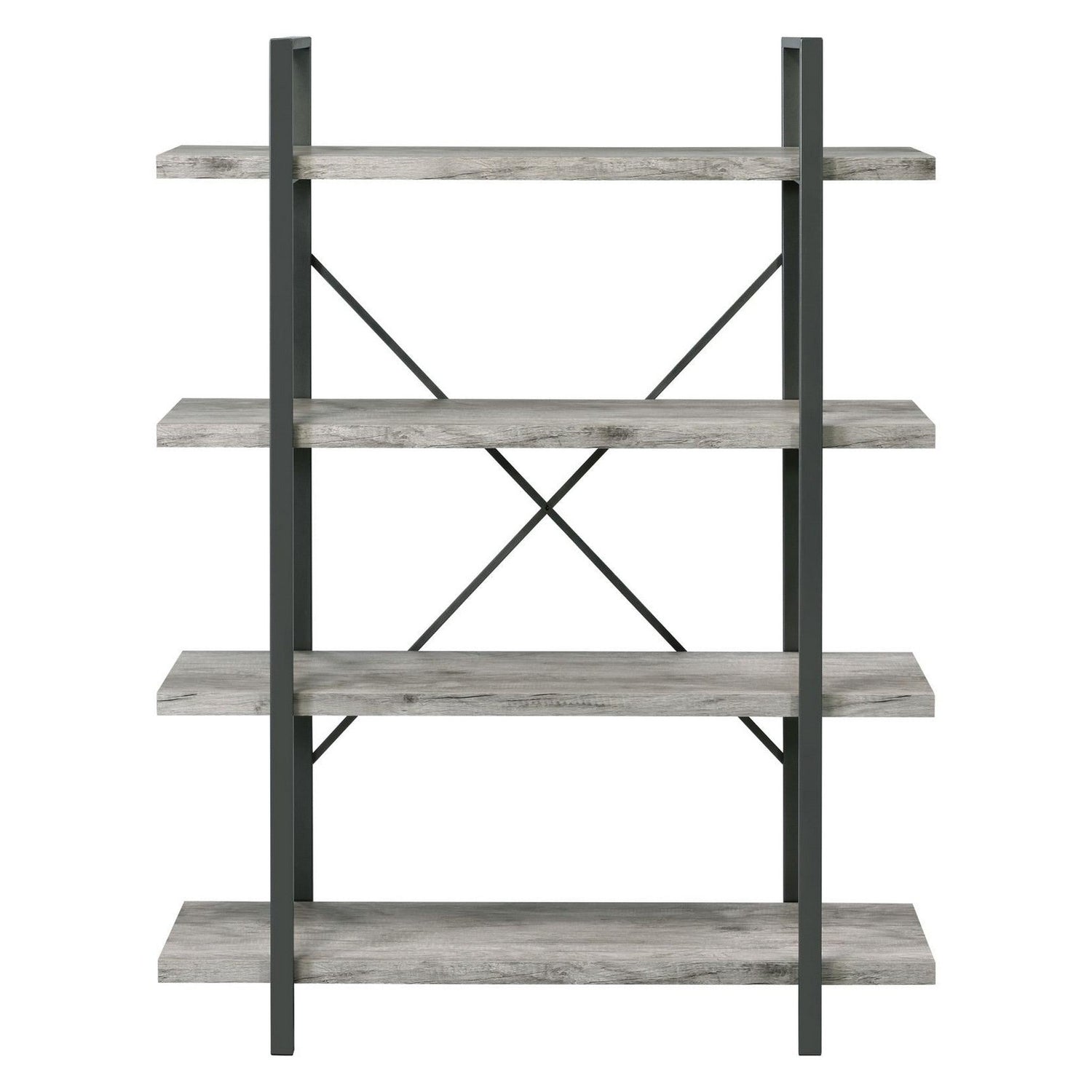 Cole 4-Shelf Bookcase Grey Driftwood and Gunmetal 805816