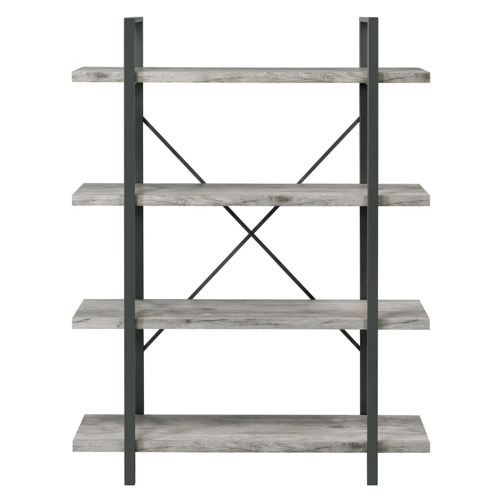 Cole 4-Shelf Bookcase Grey Driftwood and Gunmetal 805816