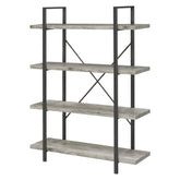 Cole 4-Shelf Bookcase Grey Driftwood and Gunmetal 805816