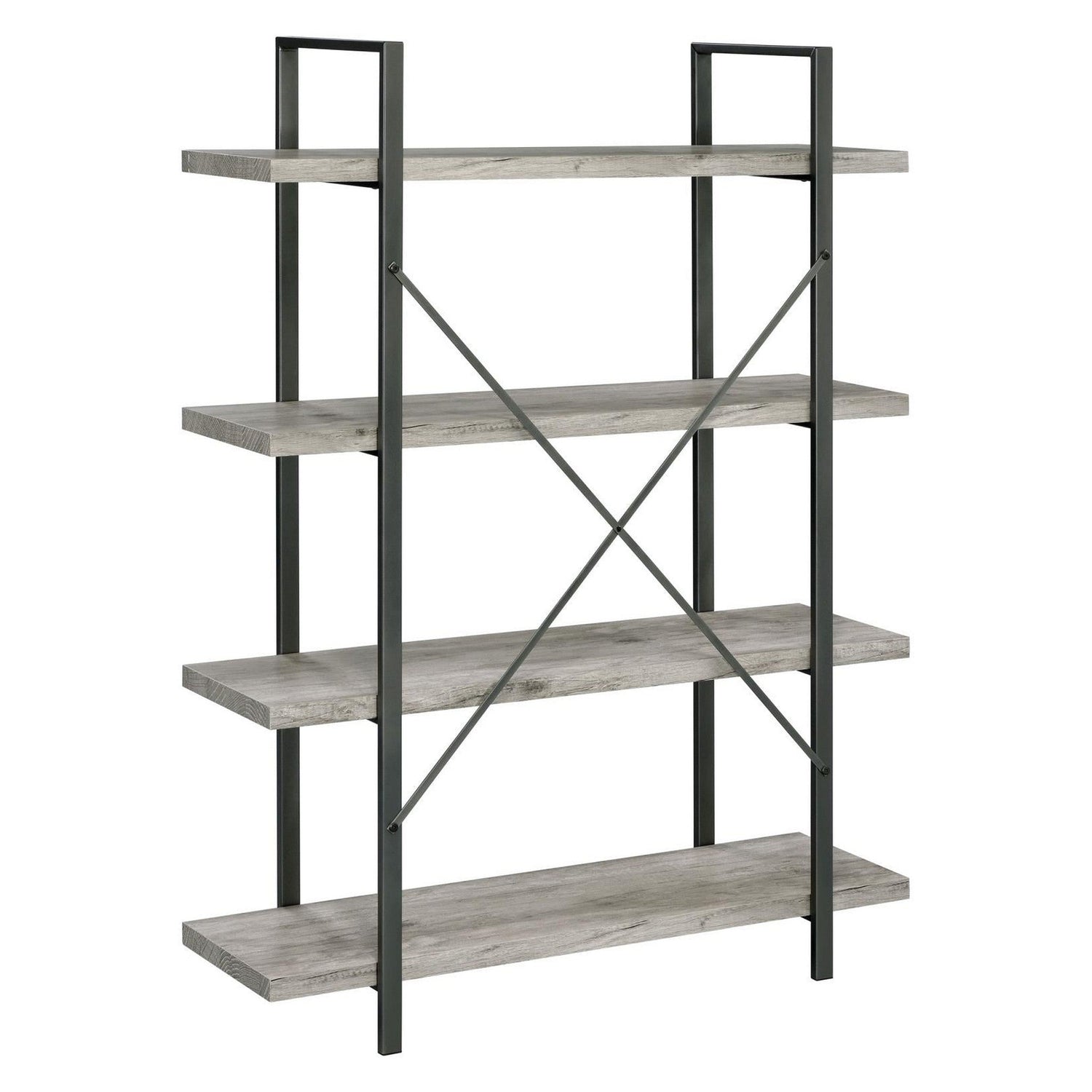 Cole 4-Shelf Bookcase Grey Driftwood and Gunmetal 805816