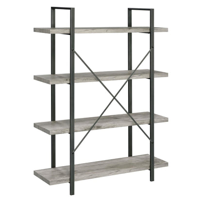 Cole 4-Shelf Bookcase Grey Driftwood and Gunmetal 805816