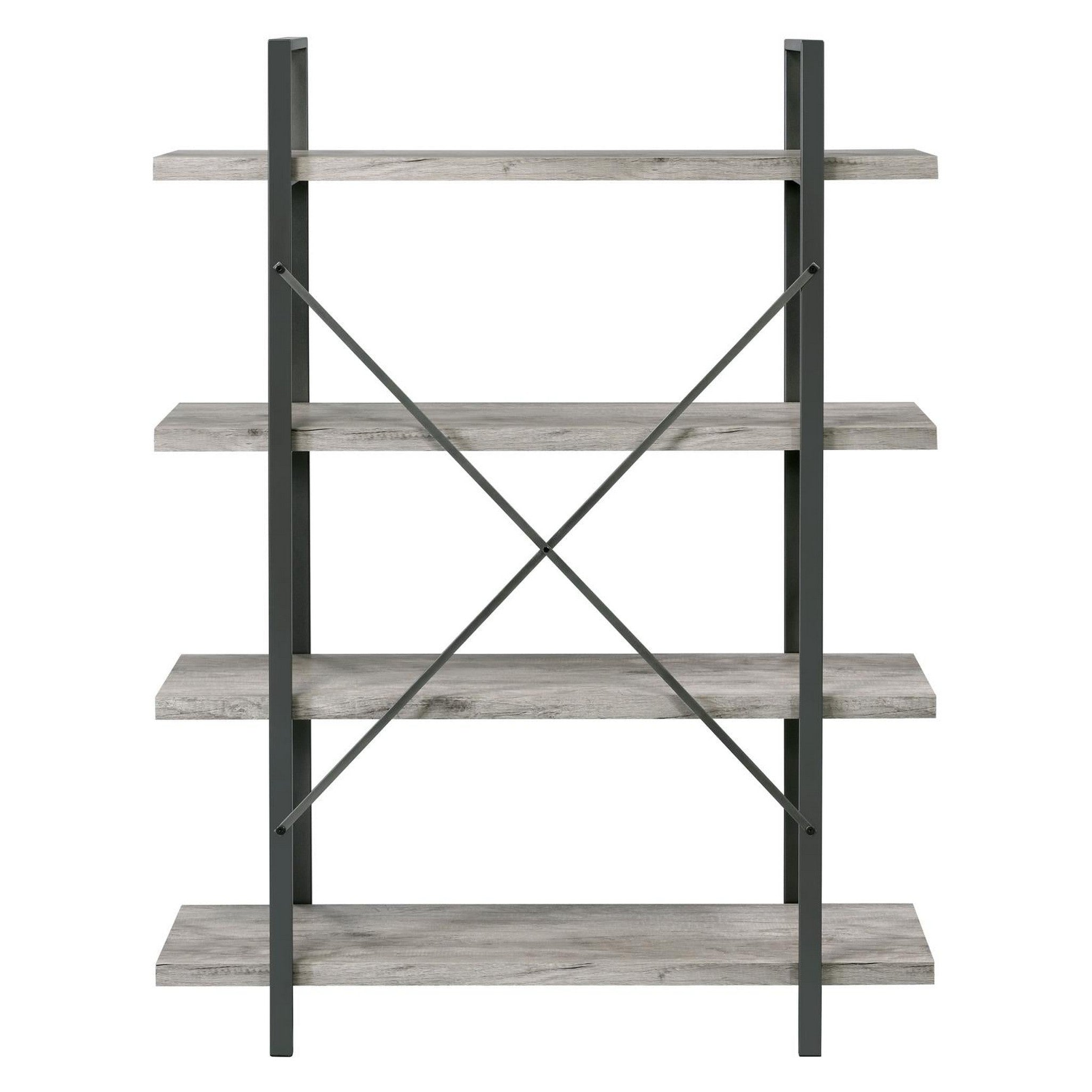 Cole 4-Shelf Bookcase Grey Driftwood and Gunmetal 805816