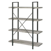 Cole 4-Shelf Bookcase Grey Driftwood and Gunmetal 805816