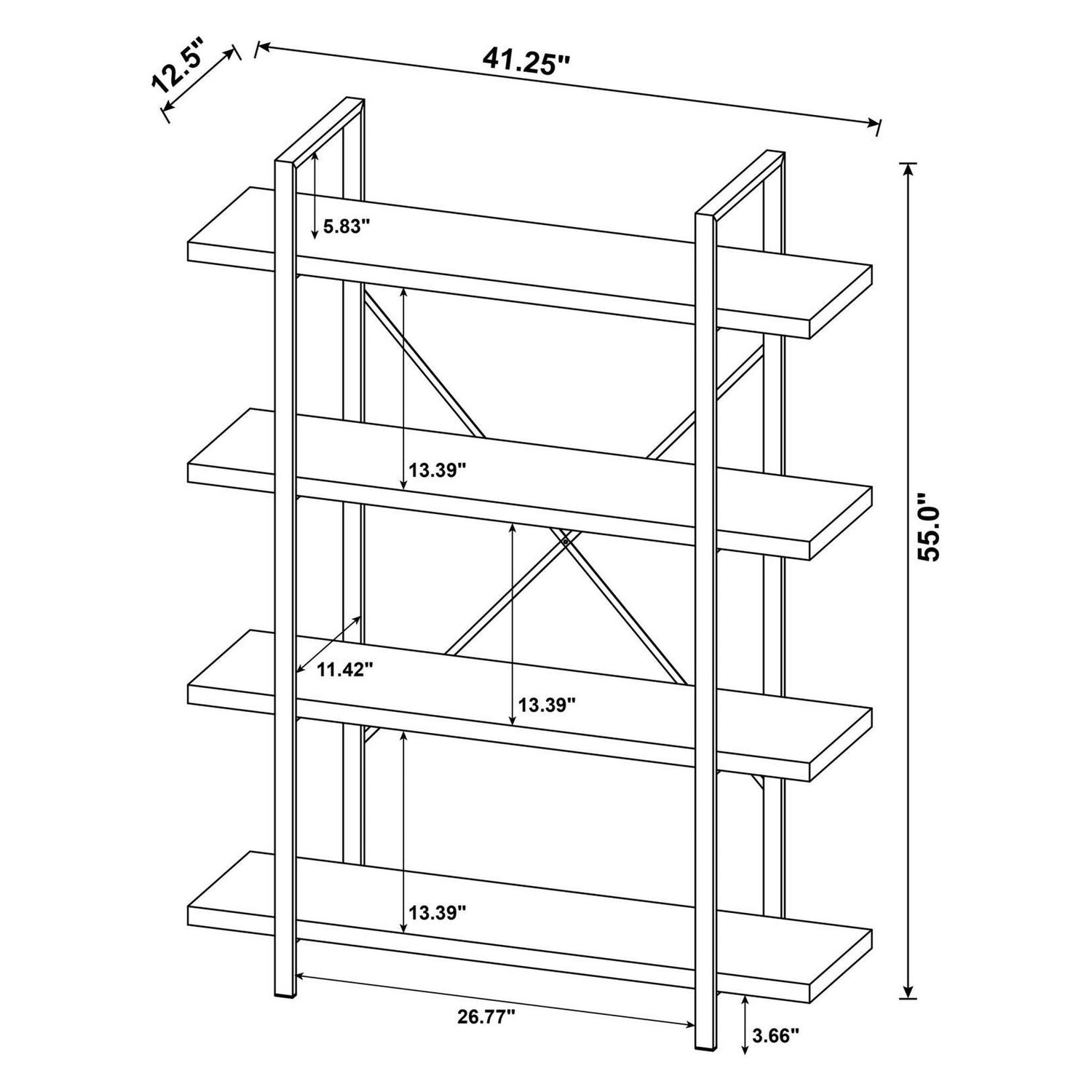 Cole 4-Shelf Bookcase Grey Driftwood and Gunmetal 805816