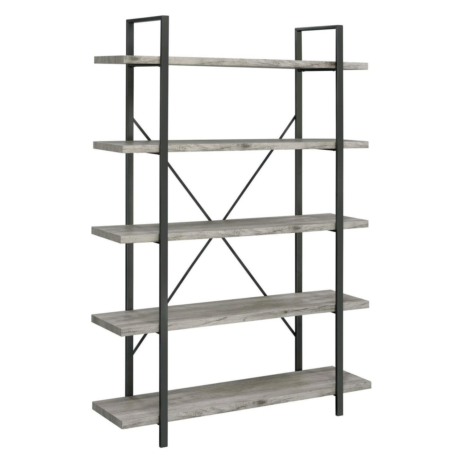 Cole 5-Shelf Bookcase Grey Driftwood and Gunmetal 805817