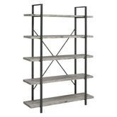 Cole 5-Shelf Bookcase Grey Driftwood and Gunmetal 805817