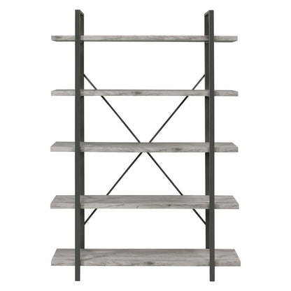 Cole 5-Shelf Bookcase Grey Driftwood and Gunmetal 805817