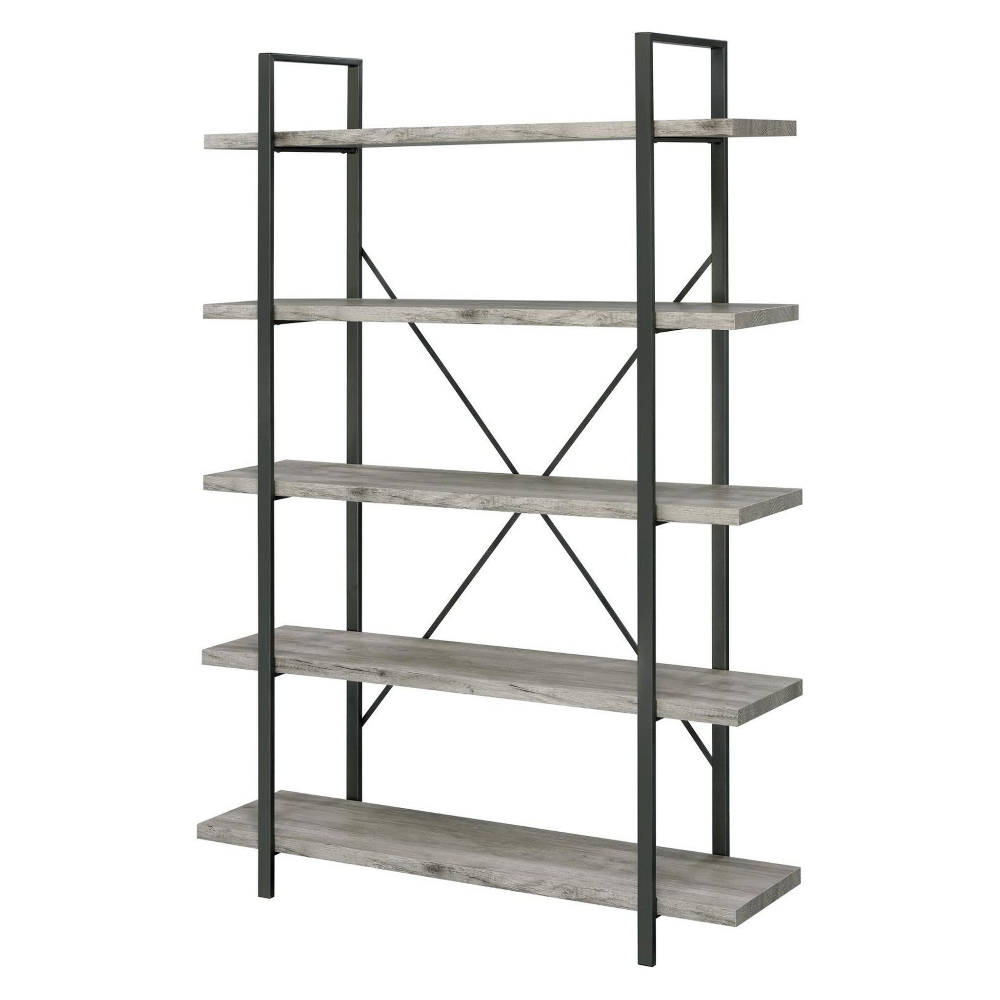 Cole 5-Shelf Bookcase Grey Driftwood and Gunmetal 805817