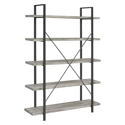 Cole 5-Shelf Bookcase Grey Driftwood and Gunmetal 805817