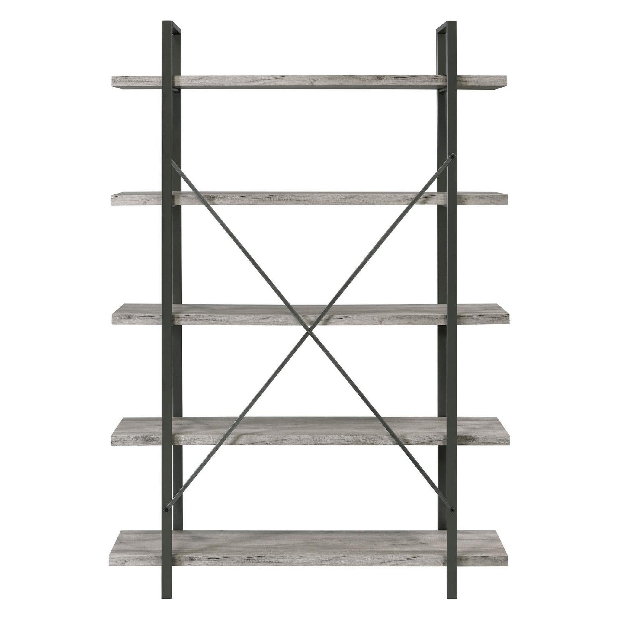 Cole 5-Shelf Bookcase Grey Driftwood and Gunmetal 805817