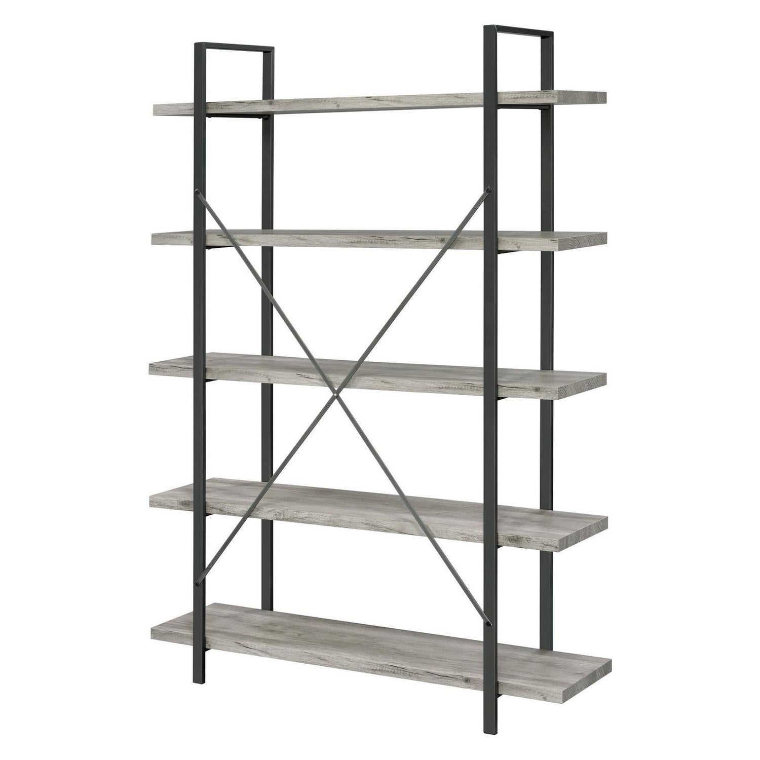 Cole 5-Shelf Bookcase Grey Driftwood and Gunmetal 805817