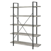 Cole 5-Shelf Bookcase Grey Driftwood and Gunmetal 805817