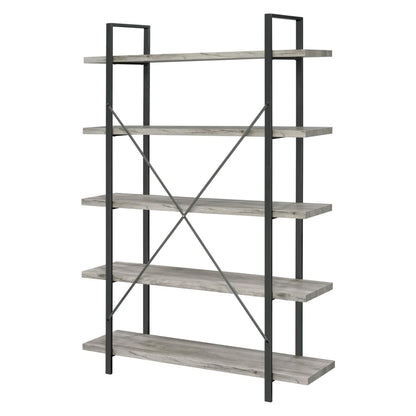 Cole 5-Shelf Bookcase Grey Driftwood and Gunmetal 805817