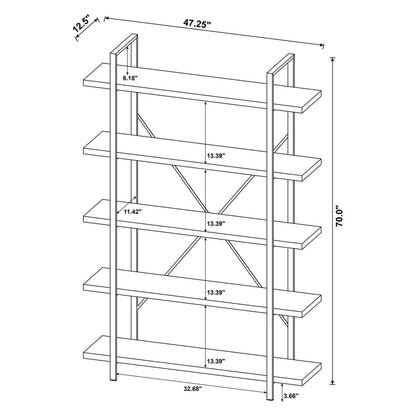 Cole 5-Shelf Bookcase Grey Driftwood and Gunmetal 805817