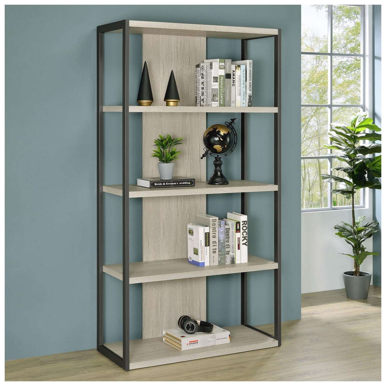 Loomis 4-shelf Bookcase Whitewashed Grey 805883