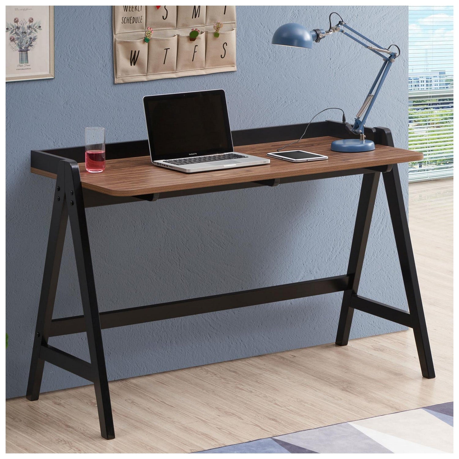 Raul Writing Desk Walnut and Black with USB ports 805926