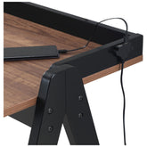 Raul Writing Desk Walnut and Black with USB ports 805926