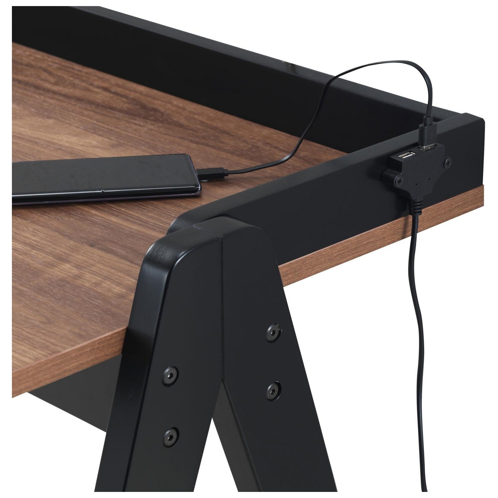 Raul Writing Desk Walnut and Black with USB ports 805926