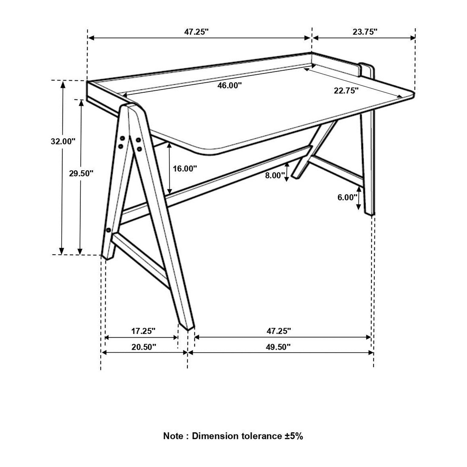 Raul Writing Desk Walnut and Black with USB ports 805926