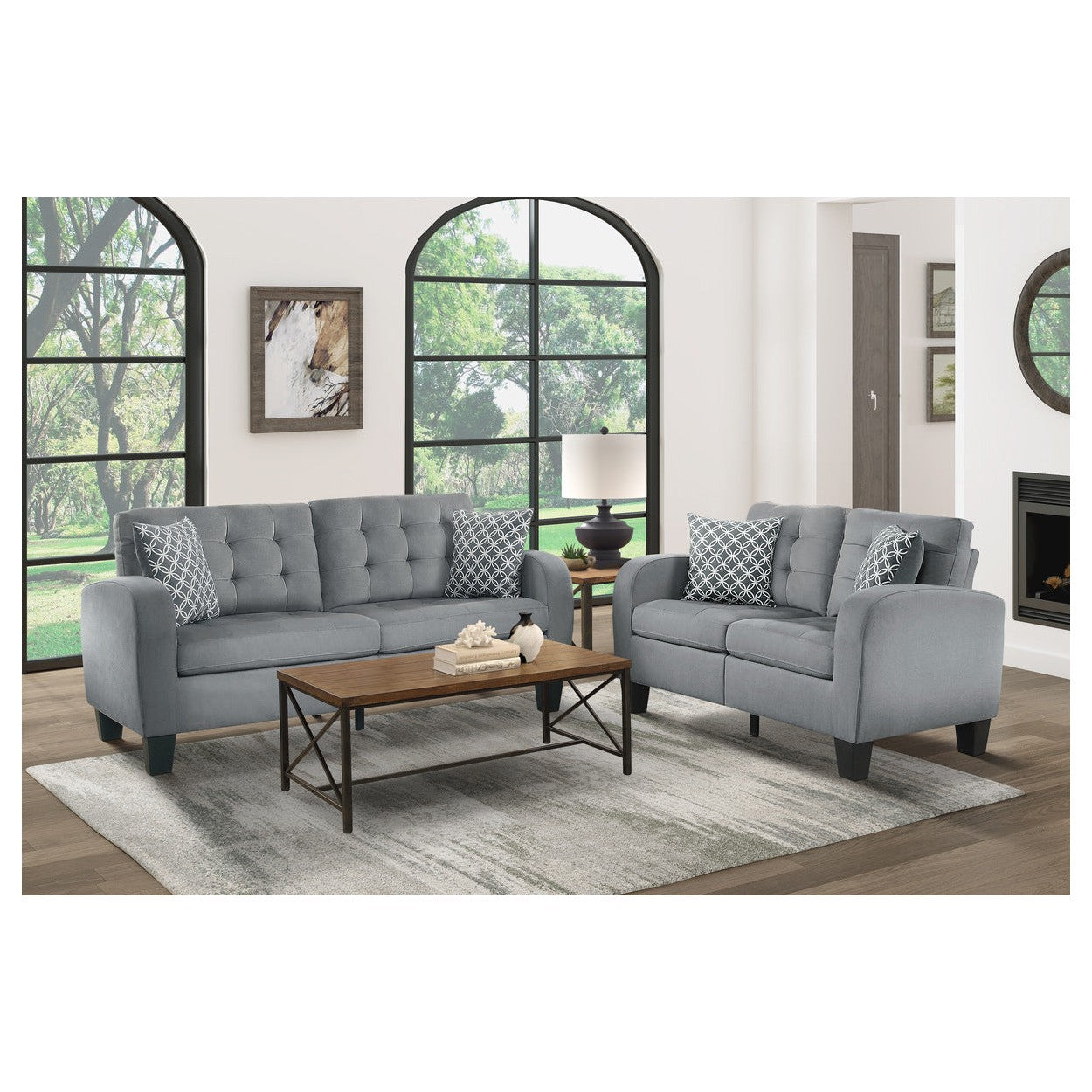 LOVE SEAT, 2 PILLOWS 8202GRY-2