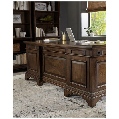 Hartshill Executive Desk with File Cabinets Burnished Oak 881281