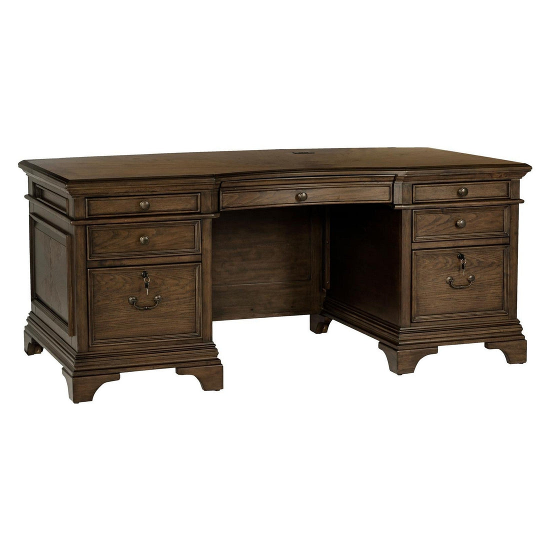 Hartshill Executive Desk with File Cabinets Burnished Oak 881281