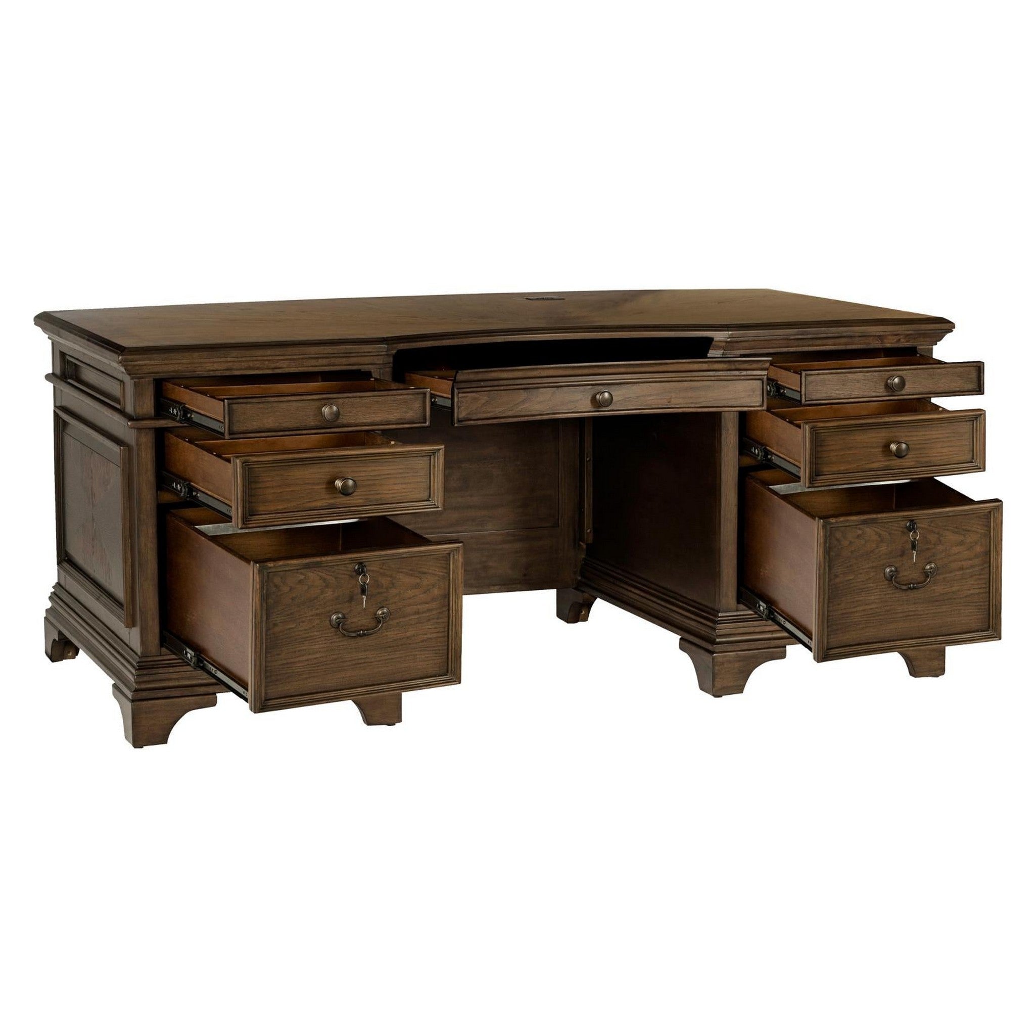 Hartshill Executive Desk with File Cabinets Burnished Oak 881281