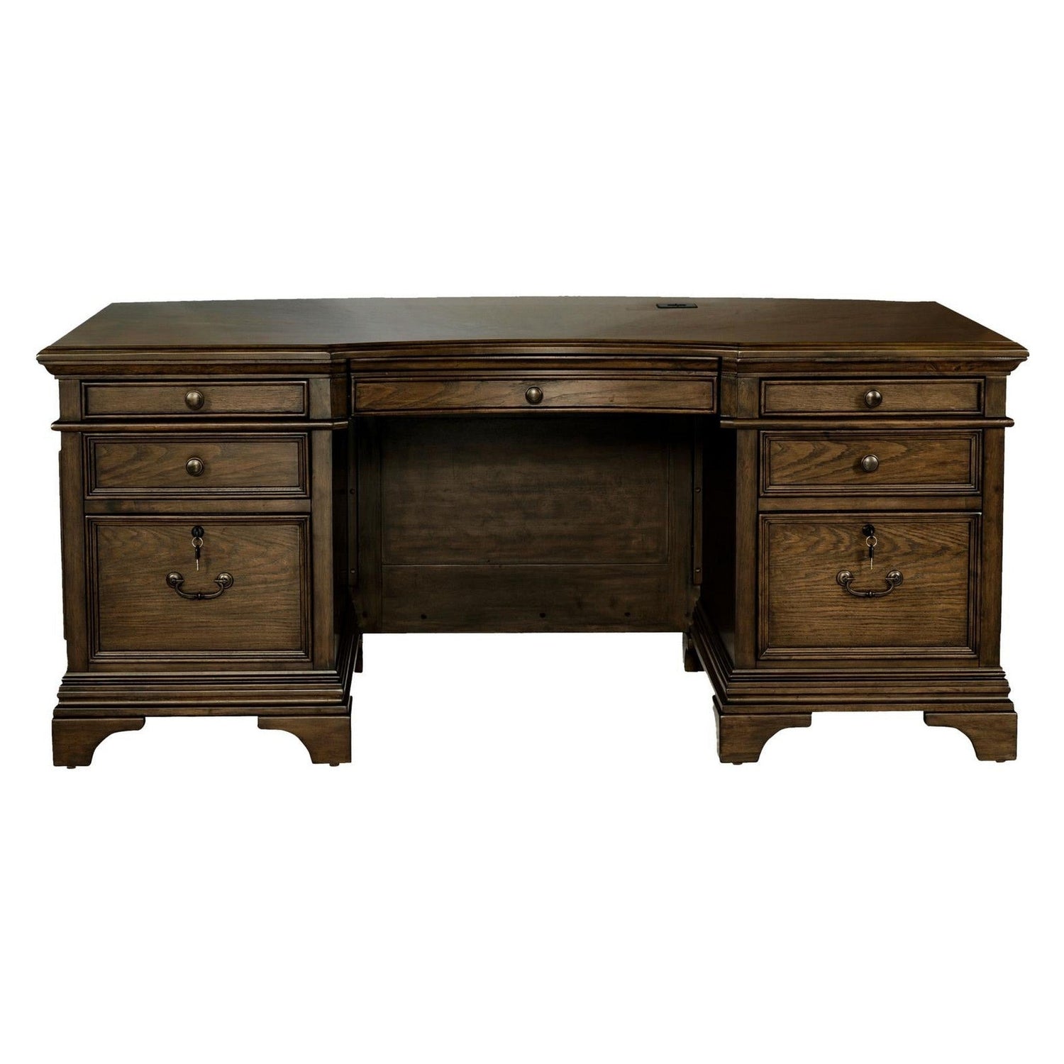 Hartshill Executive Desk with File Cabinets Burnished Oak 881281