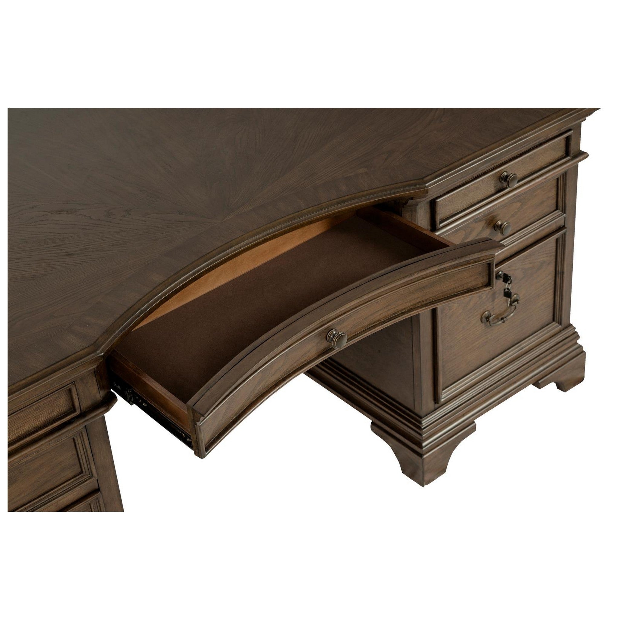 Hartshill Executive Desk with File Cabinets Burnished Oak 881281