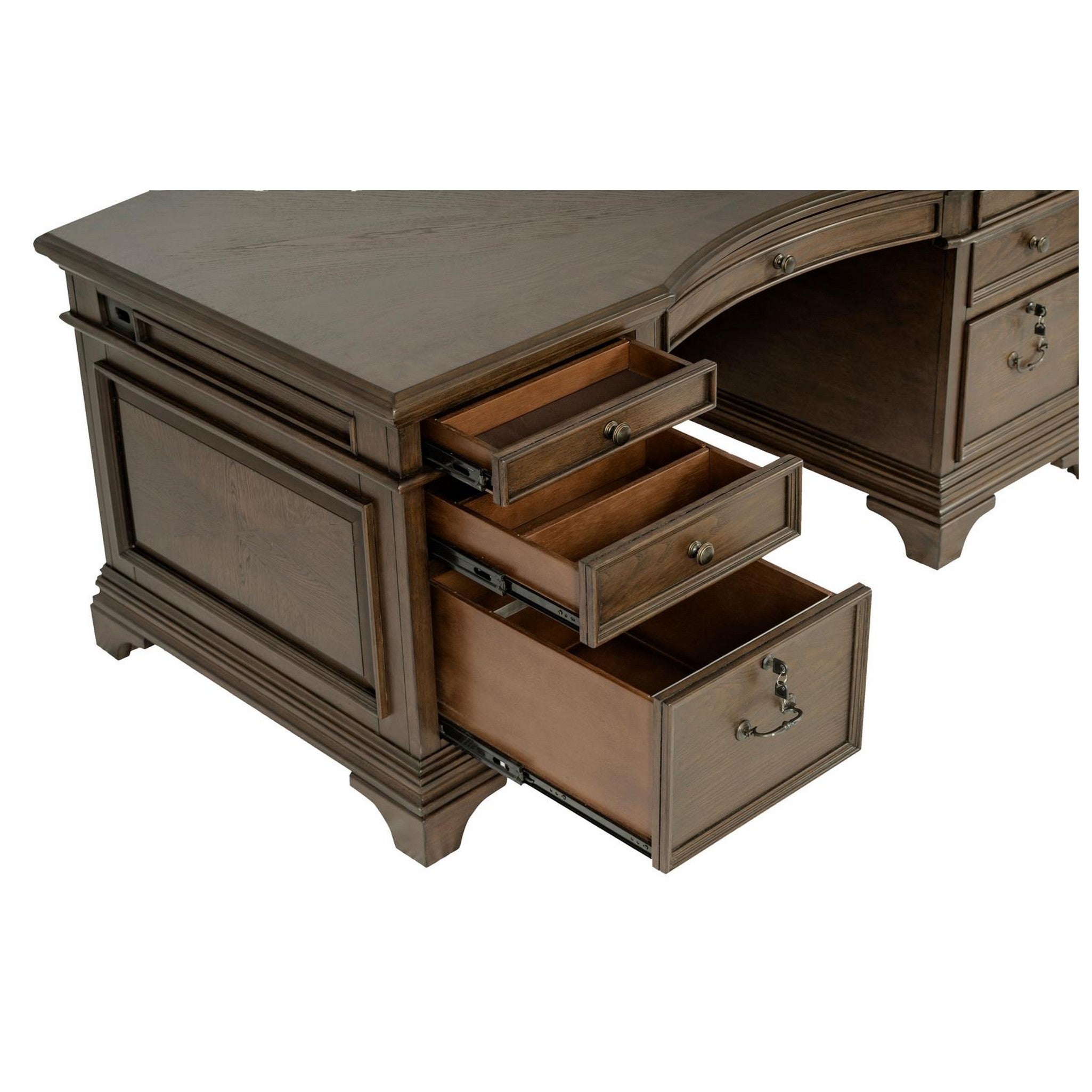 Hartshill Executive Desk with File Cabinets Burnished Oak 881281