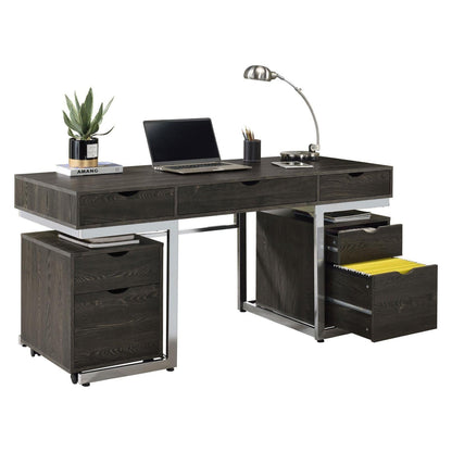 Noorvik 3-piece Writing Desk Set Dark Oak and Chrome 881571-S3