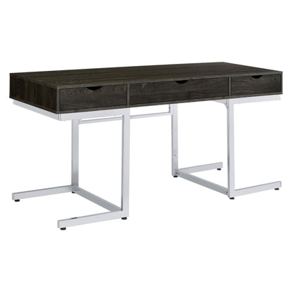 Noorvik 3-drawer Writing Desk Dark Oak and Chrome 881571