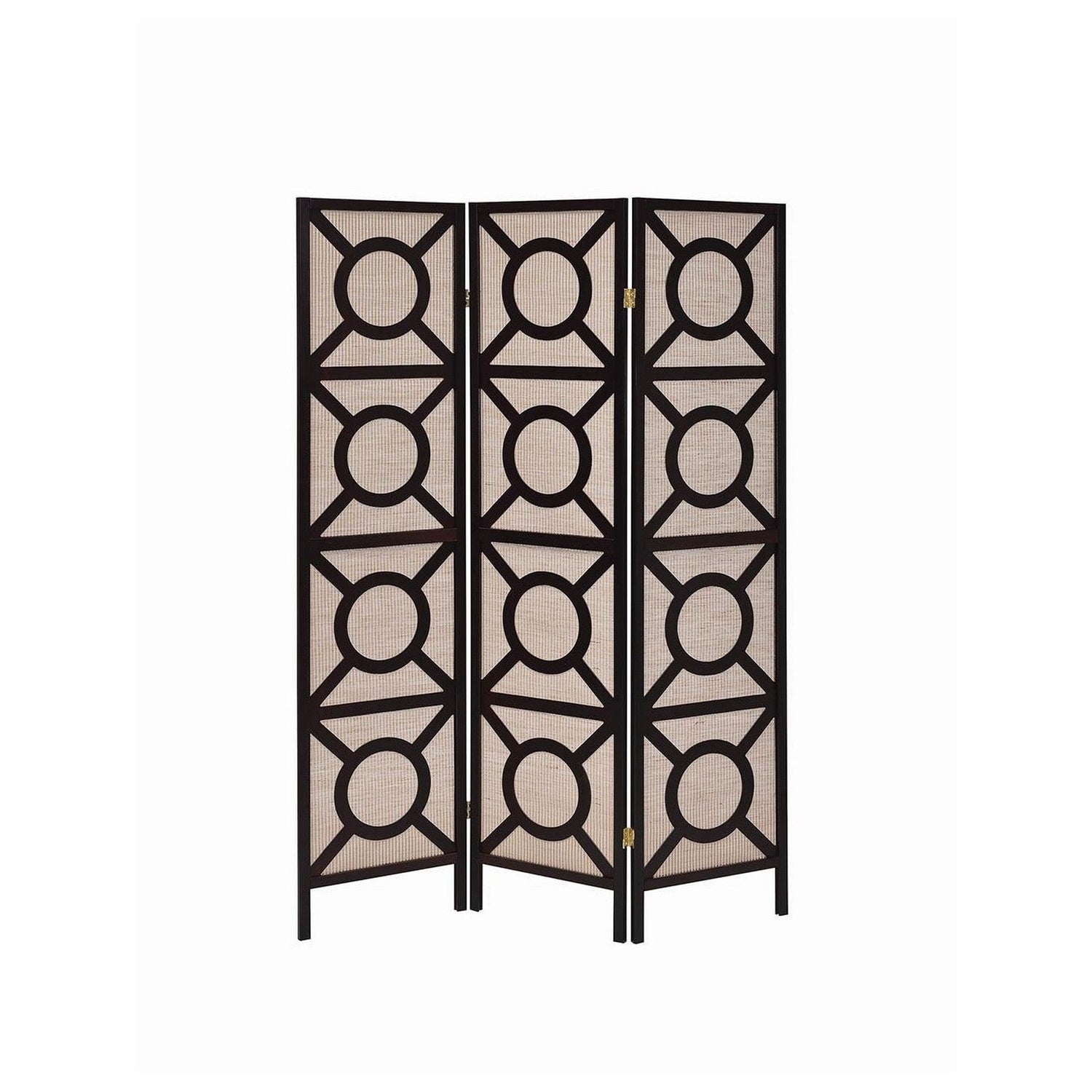 Vulcan 3-panel Geometric Folding Screen Tan and Cappuccino 900090