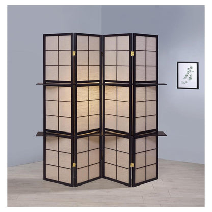 Iggy 4-panel Folding Screen with Removable Shelves Tan and Cappuccino 900166