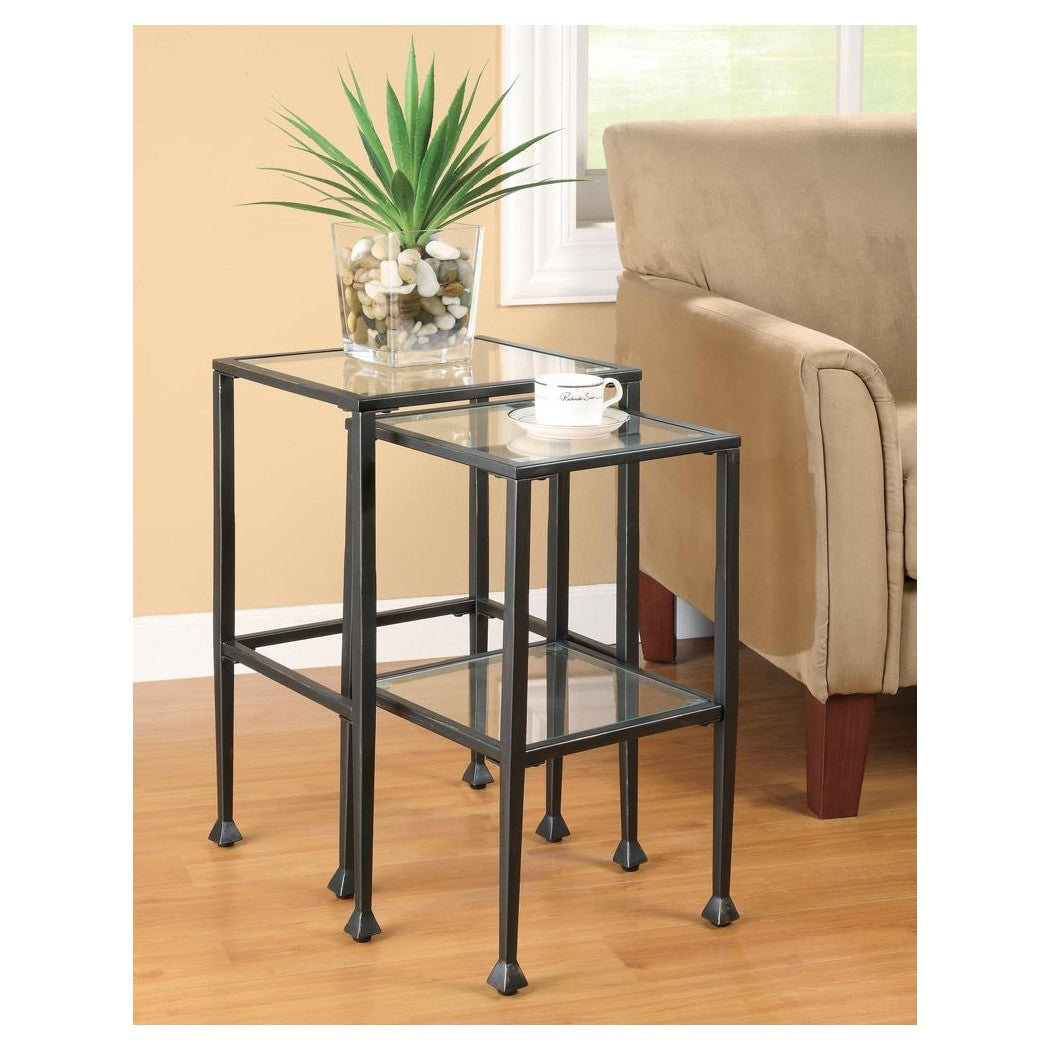 Leilani 2-piece Glass Top Nesting Tables Black 901073