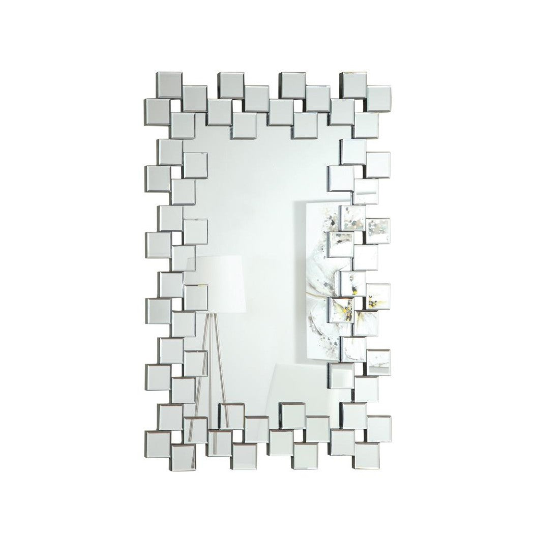 Pamela Frameless Wall Mirror with Staggered Tiles Silver 901838