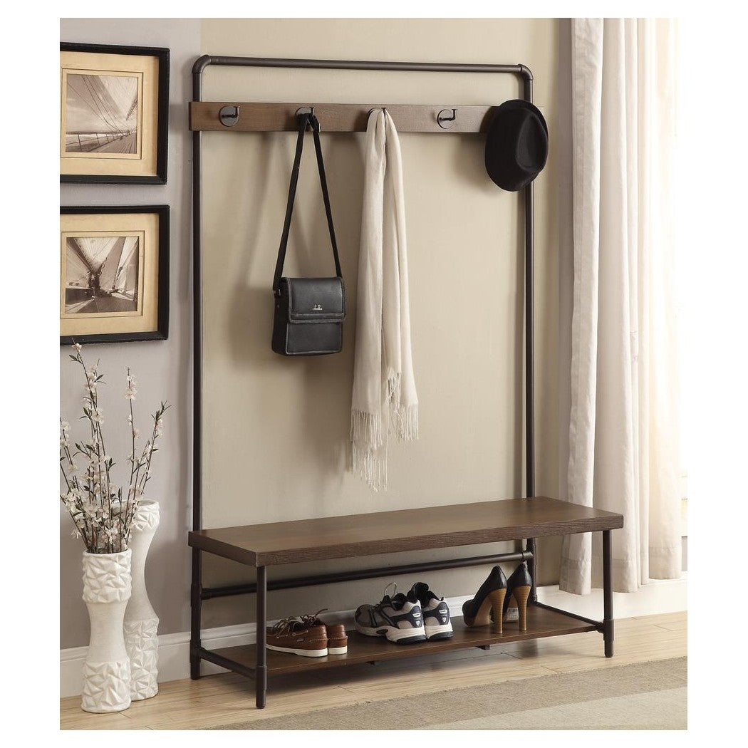 Alise Hall Tree with 5 Coat Hooks Chestnut and Dark Bronze 902921