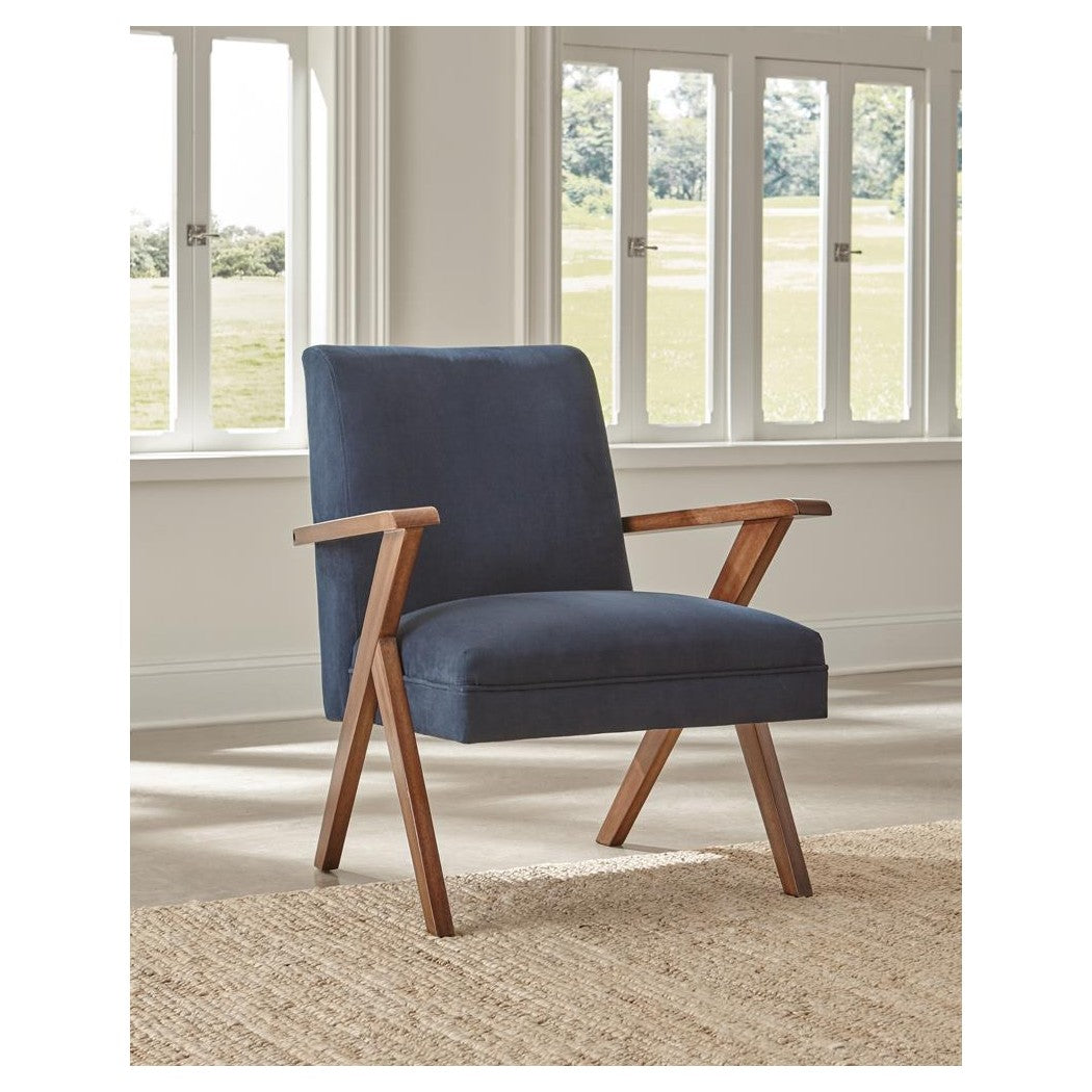 Cheryl Wooden Arms Accent Chair Dark Blue and Walnut 905415