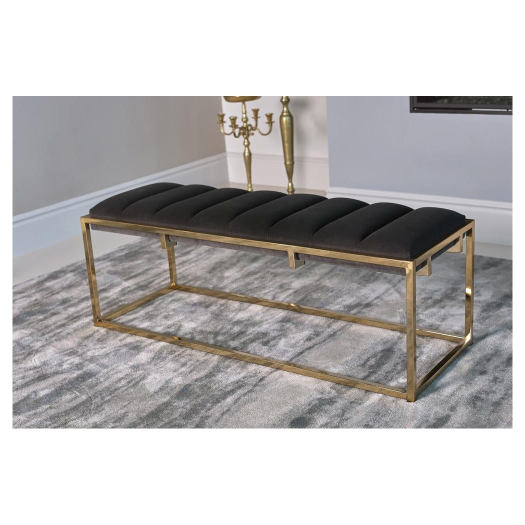 Lorena Tufted Cushion Bench Dark Grey and Gold 914111