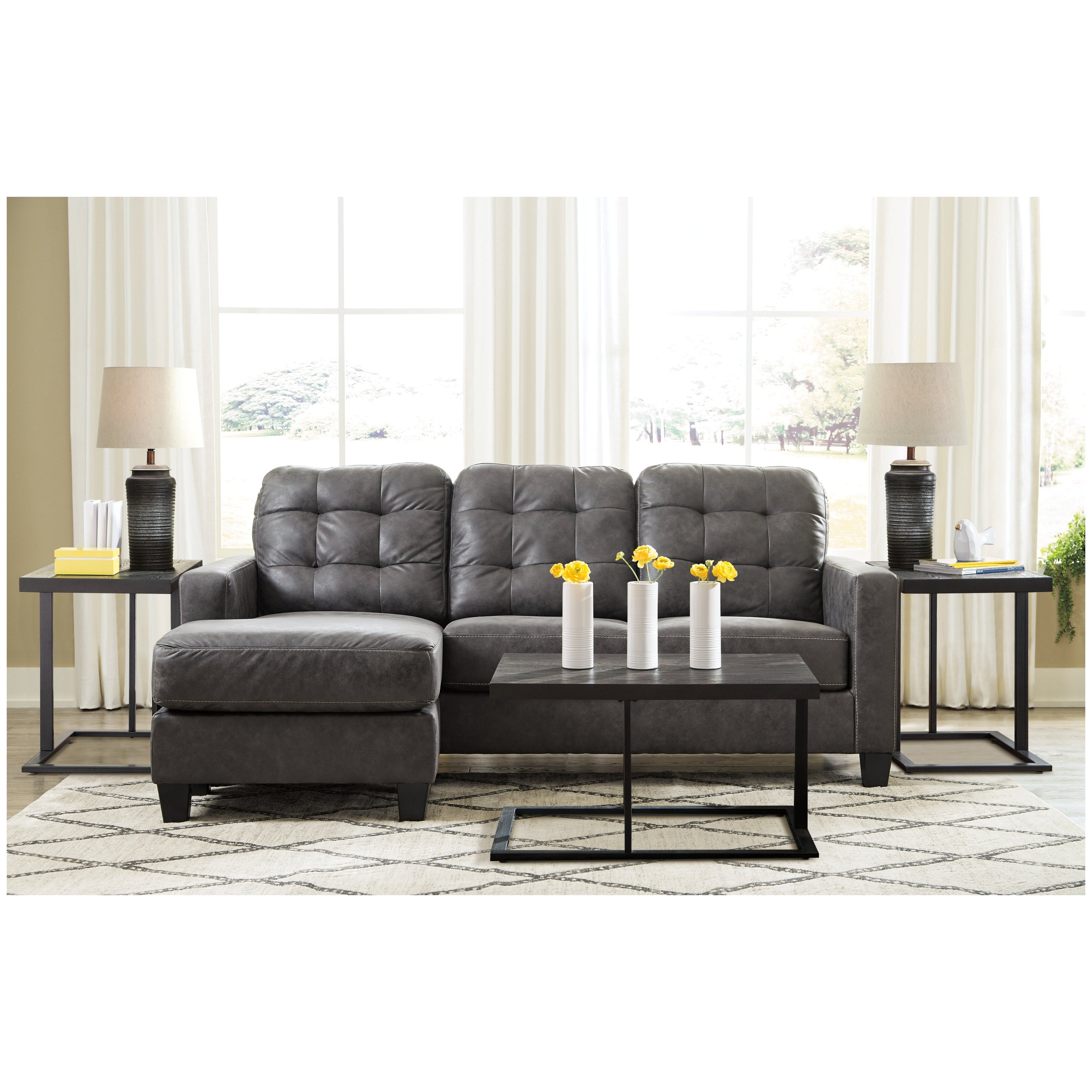 Venaldi Sofa Chaise with Occasional Table Set and Lamps Ash-91501U1