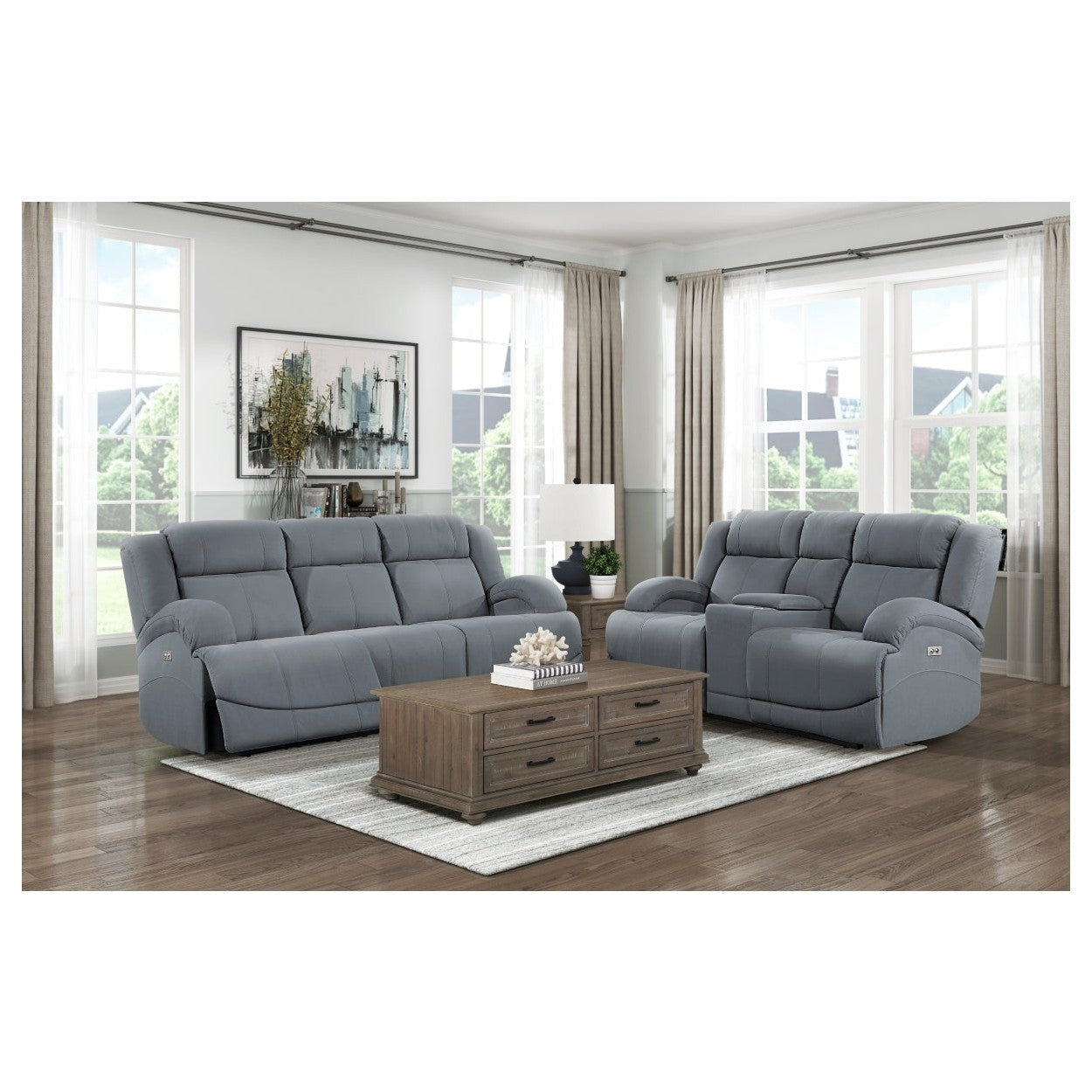 Power Double Reclining Love Seat with Center Console 9207GPB-2PW