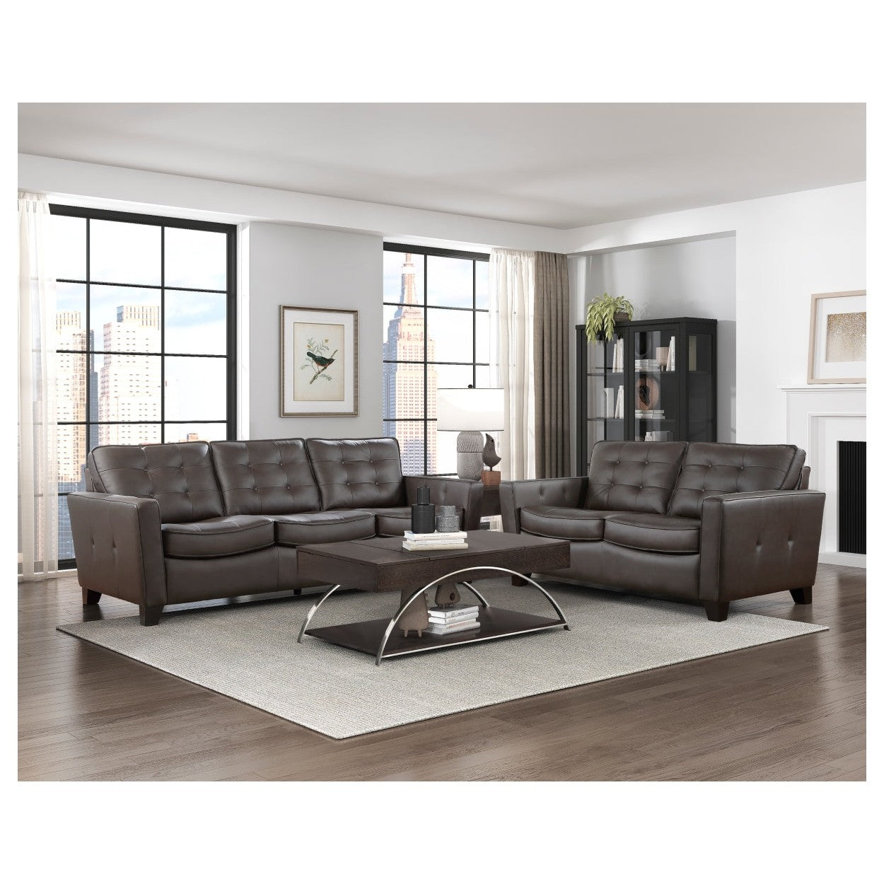 2pc Set: Sofa, Love 9266BRW*2