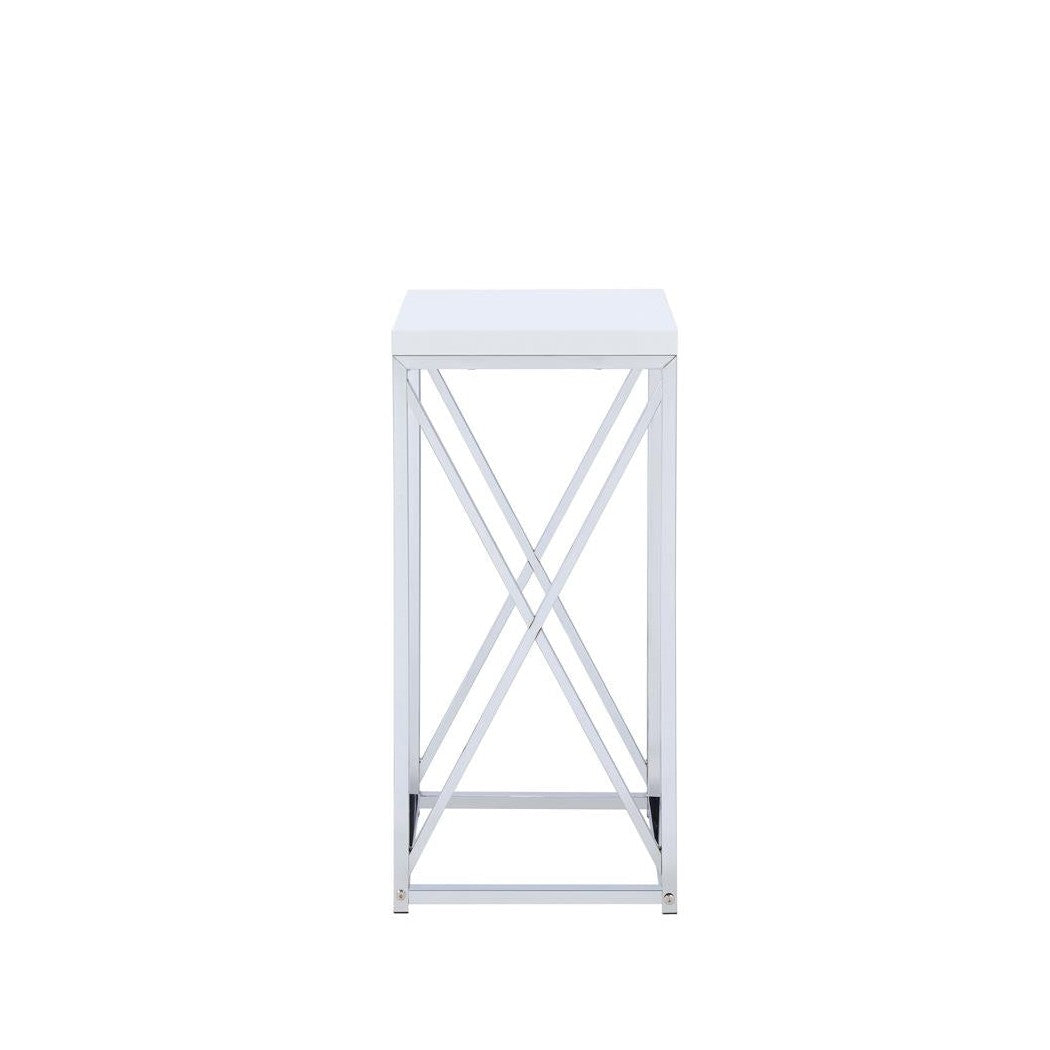 Edmund Accent Table with X-cross Glossy White and Chrome 930014