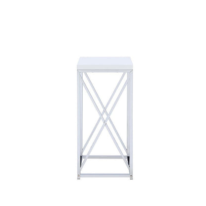 Edmund Accent Table with X-cross Glossy White and Chrome 930014