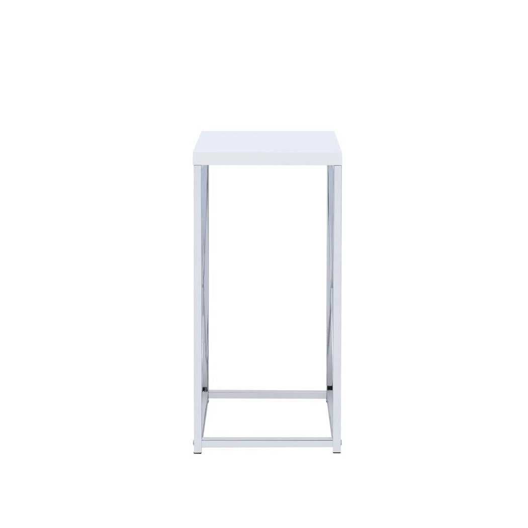 Edmund Accent Table with X-cross Glossy White and Chrome 930014