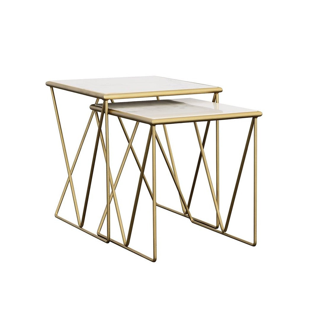 Bette 2-piece Nesting Table Set White and Gold 930075