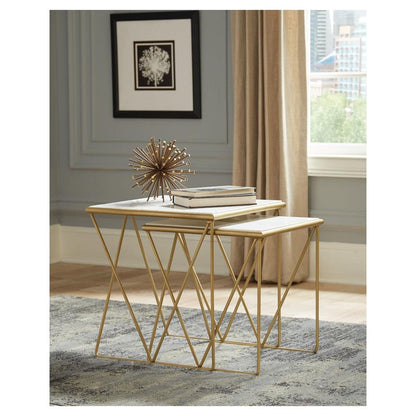 Bette 2-piece Nesting Table Set White and Gold 930075