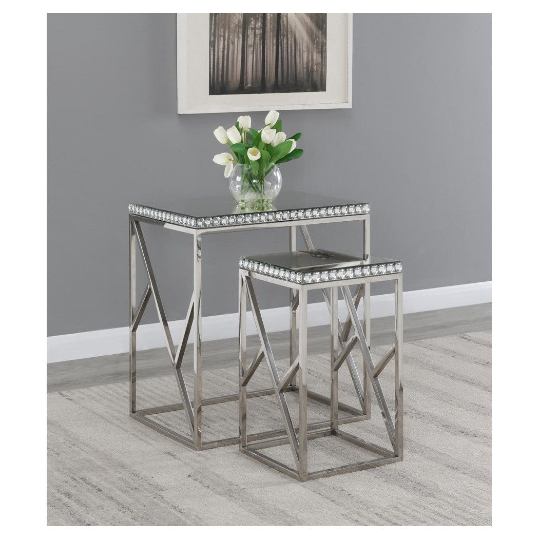 Betsy 2-piece Mirror Top Nesting Tables Silver 930226