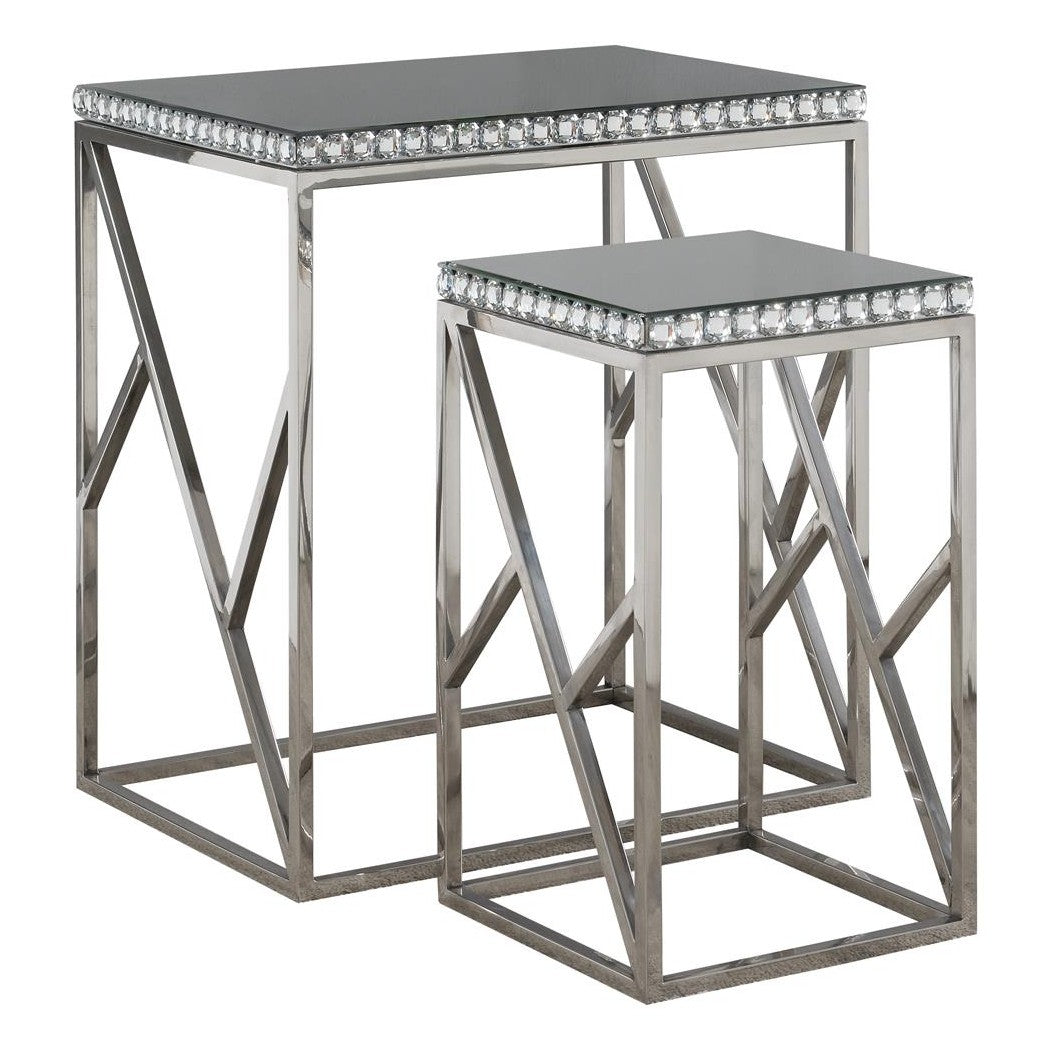 Betsy 2-piece Mirror Top Nesting Tables Silver 930226