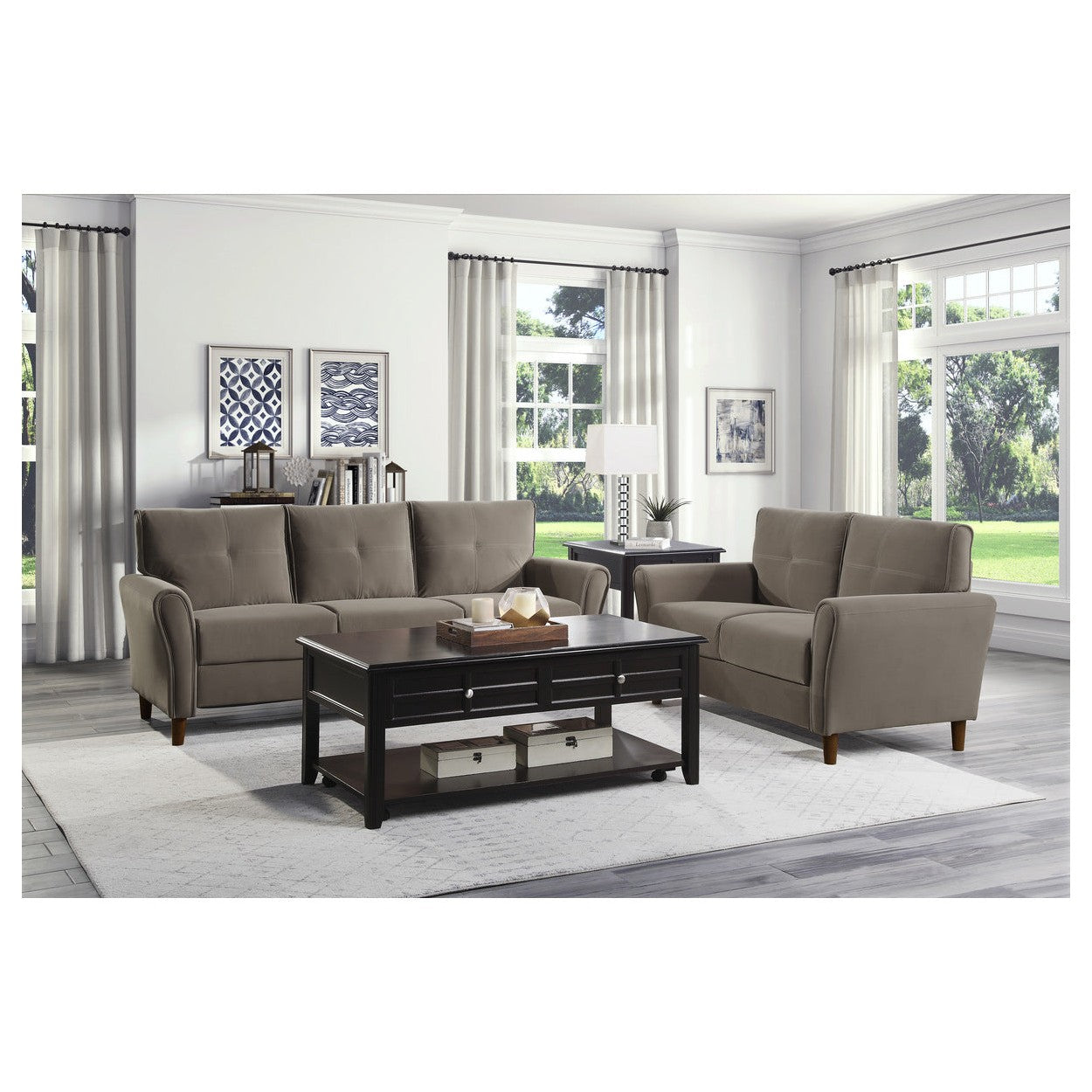 2pc Set: Sofa, Love 9348BRW*2